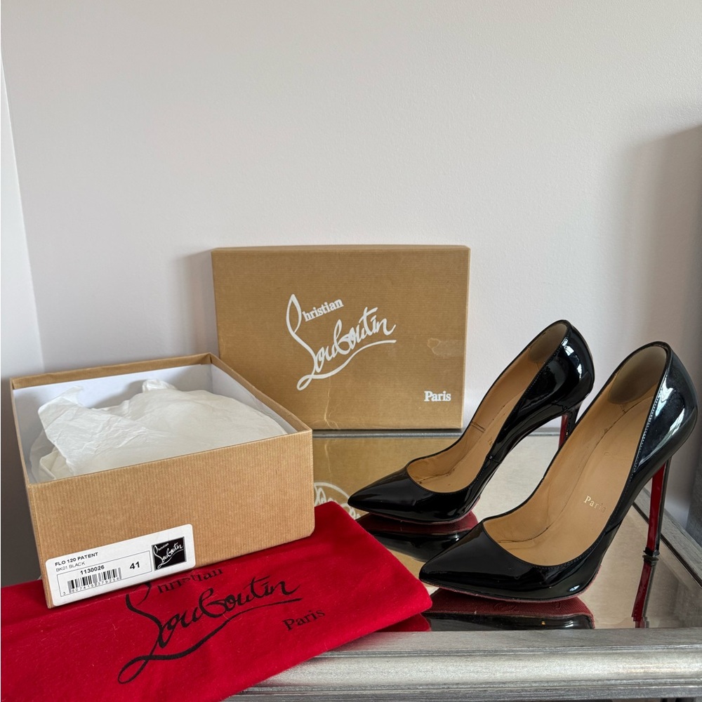 Christian Louboutin Pigalle 120 Black Patent Pumps Size 38.5